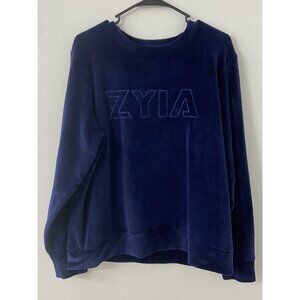 Zyia Velvet Active Blue Velour logo Pullover Sweatshirt Size 2XL
